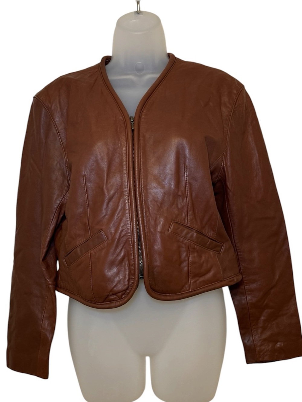 Vintage 90’s Express AVENUE DE L’OPERA Brown Cropped Leather Jacket Size S